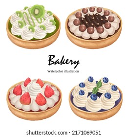 Bakery, watercolor tart. Vector illustration