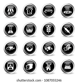 bakery web icons - black round chrome buttons