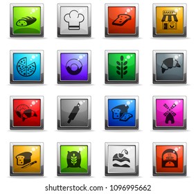bakery web icons in square colored buttons