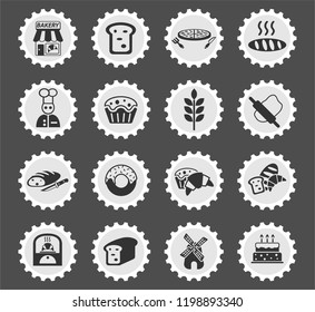 bakery web icons stylized postage stamp for user interface design