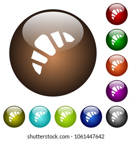 Bakery white icons on round color glass buttons