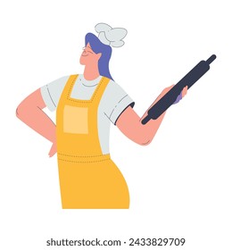 Bäckerei mit Frau Bäcker Charakter in Schürze Halten Rolling Pin Vektor-Illustration