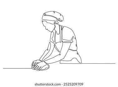 Bakery workers kneading dough in continuous one line drawing. Single line art illustration of chef rolling dough using wooden rolling pins. Editable vector.