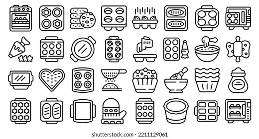 Bakeware icons set outline vector. Mould silicon. Baking cook