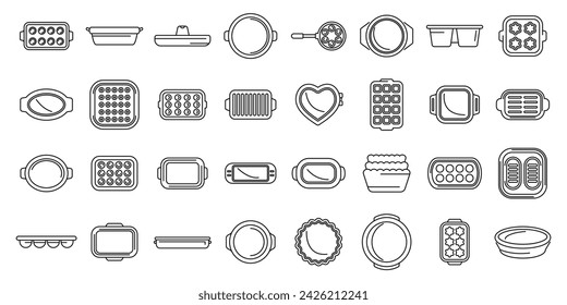 Bakeware icons set outline vector. Mold silicon. Muffin tray cake