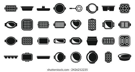 Bakeware icons set simple vector. Mold silicon. Muffin tray cake