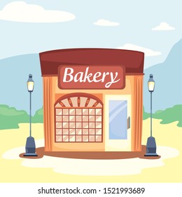 bakey city lamp street market commerce flat design vector illustration