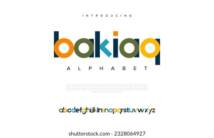 Bakiaq abstract digital technology logo font alphabet. Minimal modern urban fonts for logo, brand etc. Typography typeface uppercase lowercase and number. vector illustration
