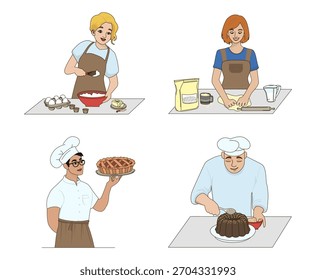 Atividades de panificação e Chef Apresenta Ilustração de Vetor de Torta