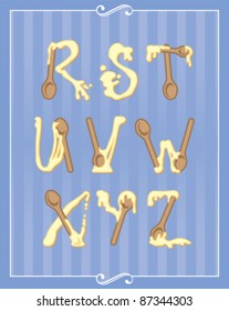 Baking Alphabet of spoons mixing sticky batter or dough, part 1 of 3 (a - i) svg