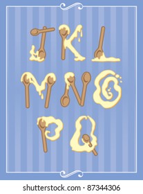 Baking Alphabet of spoons mixing sticky batter or dough, part 2 of 3 (j - q) svg