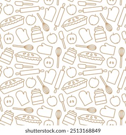 baking apple pie seamless pattern; Thanksgiving, autum cake - vector illustration