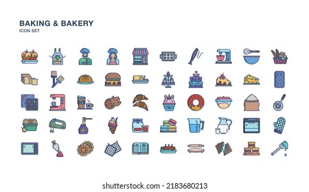 Color del conjunto de iconos de comida de panadería