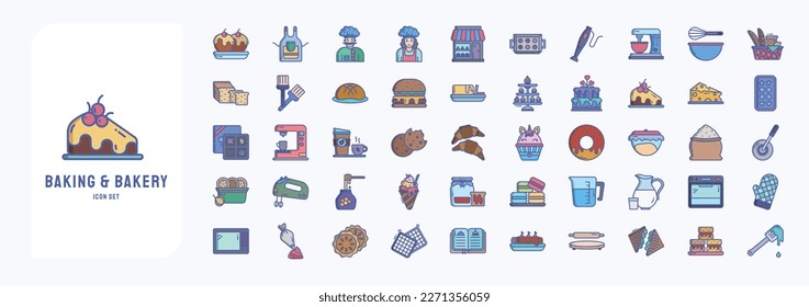 Baking and Bakery food icon set, including icons like Cake, Apron, Baking tray and more