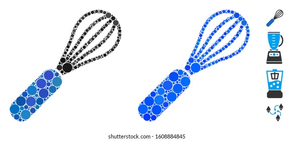 Baking beater mosaic of small circles in different sizes and color tones, based on baking beater icon. Vector small circles are united into blue mosaic.