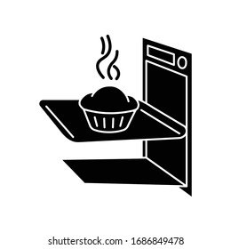 Baking black glyph icon. Delicious pastry cooking, tasty dough products preparation silhouette symbol on white space. Homemade bread in oven. Fresh baked pie, muffin cake vector isolated illustration