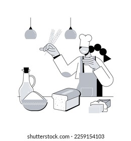 Baking bread abstract concept vector illustration. Quarantine cooking, family recipe, baking yeast, stay at home, social distancing, stress relief, watch video tutorial abstract metaphor.