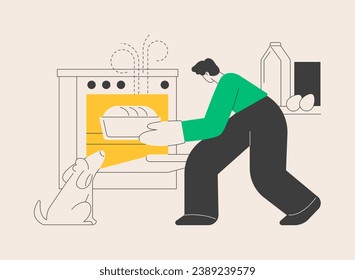 Baking bread abstract concept vector illustration. Quarantine cooking, family recipe, baking yeast, stay at home, social distancing, stress relief, watch video tutorial abstract metaphor.