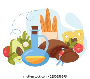 Baking bread composition with breakfast symbols flat vector illustration