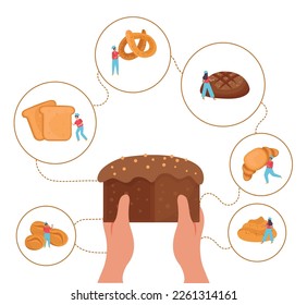 Baking bread concept with assortment symbols flat vector illustration