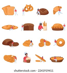 Baking bread icons set with pretzel and croissant symbols flat isolated vector illustration