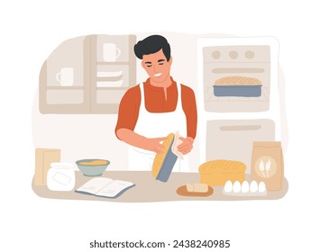 Baking bread isolated concept vector illustration. Quarantine cooking, family recipe, baking yeast, stay at home, social distancing, stress relief, watch video tutorial vector concept.