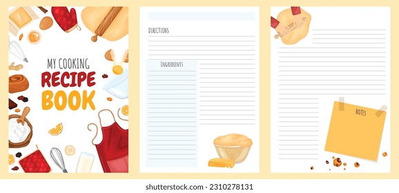 Baking cookbook template. Recipe book with blank pages.