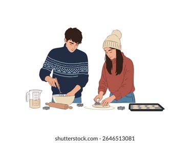 Baking cookies together people holiday preparation winter