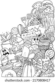 Baking and Cooking Doodle Art Coloring Page for Kids and Adults