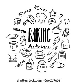 Baking And Cooking Hand Drawn Doodle Icons.