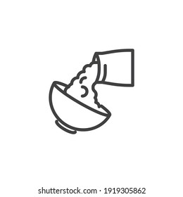 Baking and cooking ingredient line icon. linear style sign for mobile concept and web design. Bowl and flour bag outline vector icon. Symbol, logo illustration. Vector graphics