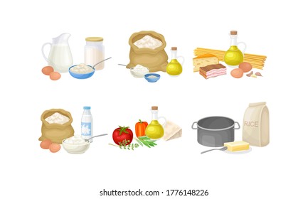 Baking and Cooking Ingredients with Foodstuff and Utensil Vector Set