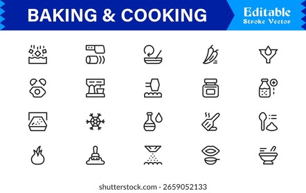 Cozimento Conjunto de Ícones de Linha de Cozimento - Profissional Mínimo Editável Ícones de Vetor para Cozinha de Receitas Culinárias