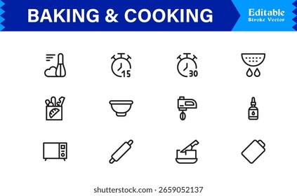 Juego de iconos de línea de cocción para hornear: iconos vectoriales editables mínimos de Profesional para recetas culinarias