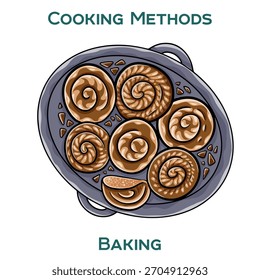 Hornear. Métodos de cocción. Ilustración vectorial dibujada a mano.
