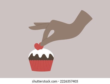 Baking and decorating saint valentines cupcakes, a classic romantic dessert