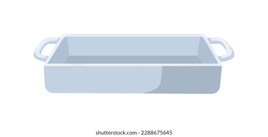 Plato de hornear. Pan de tostado de metal para horno. Pascua, pastelería con mangos para cocinar, asar. Artículos de cocina y utensilios de panadería. Ilustración vectorial plana aislada en fondo blanco