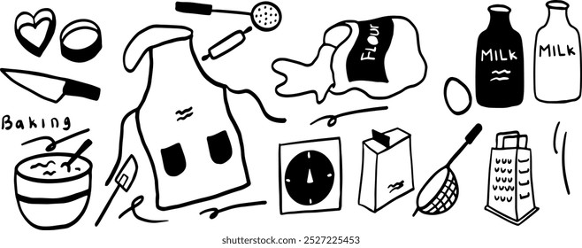 Baking Doodle Set | Minimalist Two Color Black and White Vector Illustration