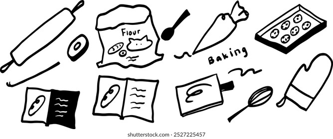 Juego de Doodle para hornear | Minimalista Dos Colores Blanco y Negro Ilustración vectorial