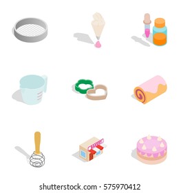 Baking elements icons set. Isometric 3d illustration of 9 baking elements vector icons for web