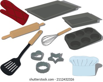 Baking equipment and items collection vector illustration