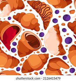 Patrón de comida horneando. Plantillas de croissant fresco para el diseño textil plantillas de color vectorial nítido fondo transparente