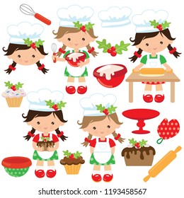 Baking girl vector cartoon illustration