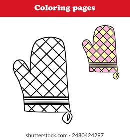 [hornear guantes de mano, mitones, dibujos para colorear. Una hoja de cálculo imprimible, Ilustración vectorial.