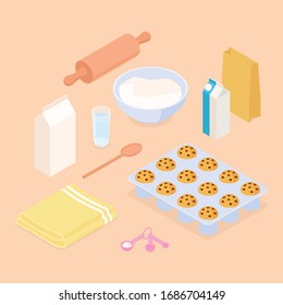 Baking at home set. Isometric vector illustration in flat design.