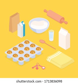 Baking at home set. Isometric vector illustration in flat design. 