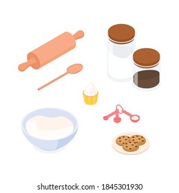 Baking at home set. Isometric vector illustration in flat design. 