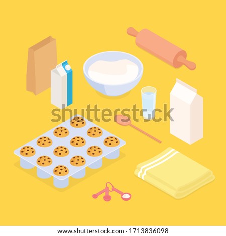 Baking at home set. Isometric vector illustration in flat design. 