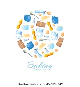 Baking homemade vector label. Ingredient for preparation, illustration ingredient egg and sugar for baking