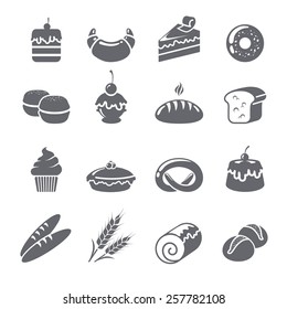 Baking icons black set with sweet cream pastry desserts isolated vector illustration